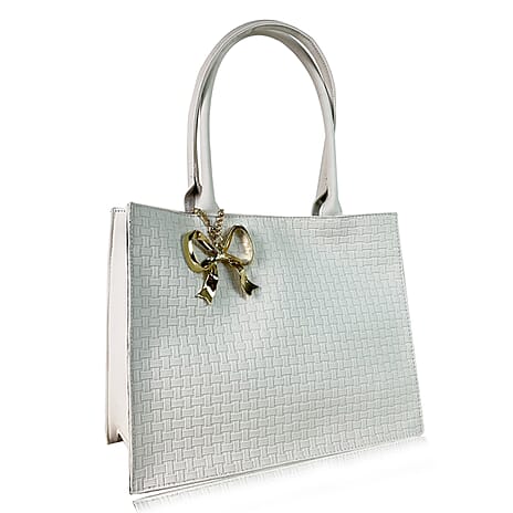 Talia Midi Tote Bag With Chunky Gold Bow - White