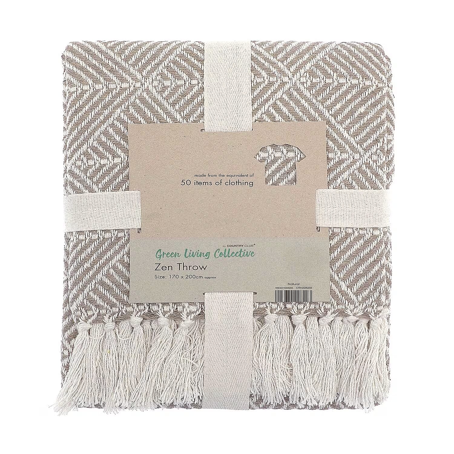 Green Living Collective Cotton Throw Blanket (Size 200x170 cm) - Beige