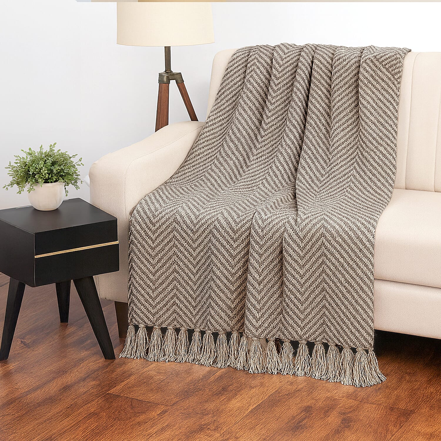 Green Living Collective Cotton Throw Blanket (Size 200x170 cm) - Black