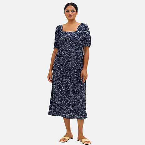 Mudflower Viscose Floral Print Maxi Dress (Size 18) - Navy