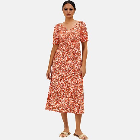 Mudflower Viscose Leaf Print Maxi Dress (Size 16) - Orange