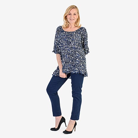 Nabella Womens Abstract Leaves Print Relaxed Fit Top (Size 16) - Blue