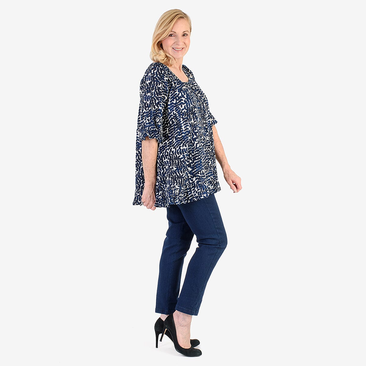 Nabella Womens Abstract Leaves Print Relaxed Fit Top (Size 16) - Blue