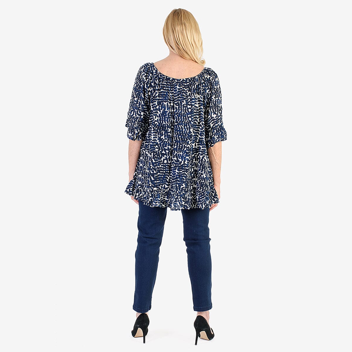 Nabella Womens Abstract Leaves Print Relaxed Fit Top (Size 20) - Blue