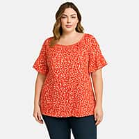 Nabella Women's Mini Leaf Print Relaxed Fit Top