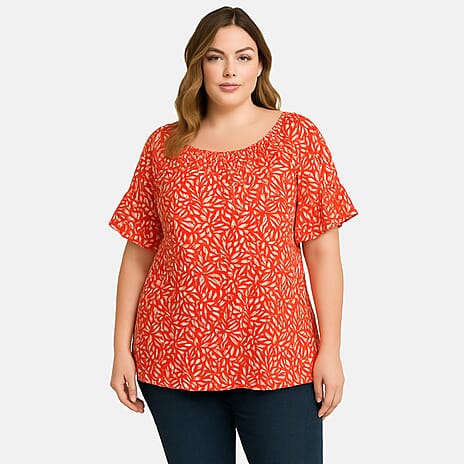 Nabella Womens Mini Leaf Print Relaxed Fit Top (Size 18) - Orange