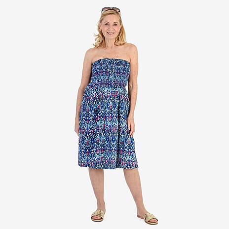 Nabella Signature Collection - Signature Collection Allover Print 3-in-1 Multi-Style Convertible Dress (Size 10) - Blue