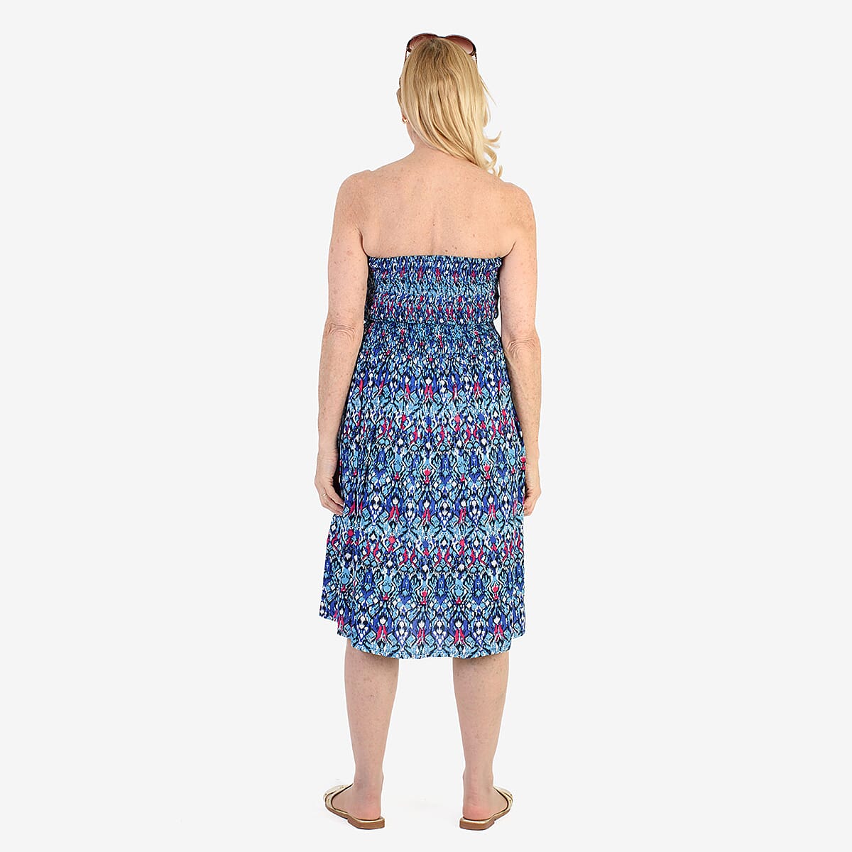 Nabella Signature Collection - Signature Collection Allover Print 3-in-1 Multi-Style Convertible Dress (Size 10) - Blue