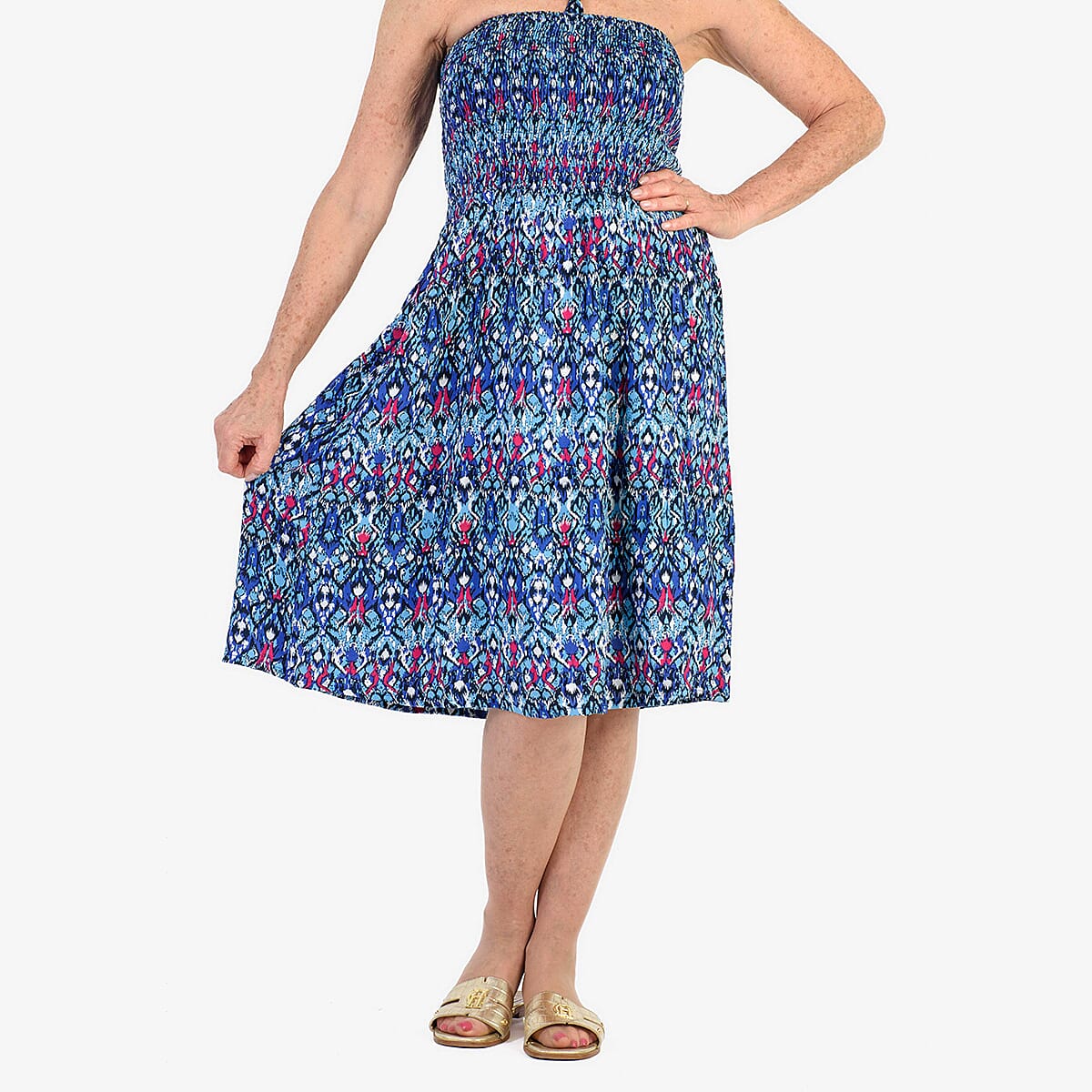 Nabella Signature Collection - Signature Collection Allover Print 3-in-1 Multi-Style Convertible Dress (Size 14) - Blue
