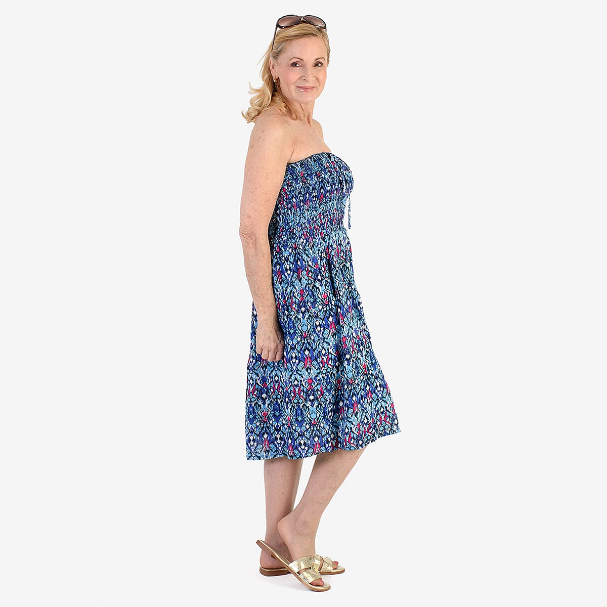 Nabella Signature Collection - Signature Collection Allover Print 3-in-1 Multi-Style Convertible Dress (Size 20) - Blue