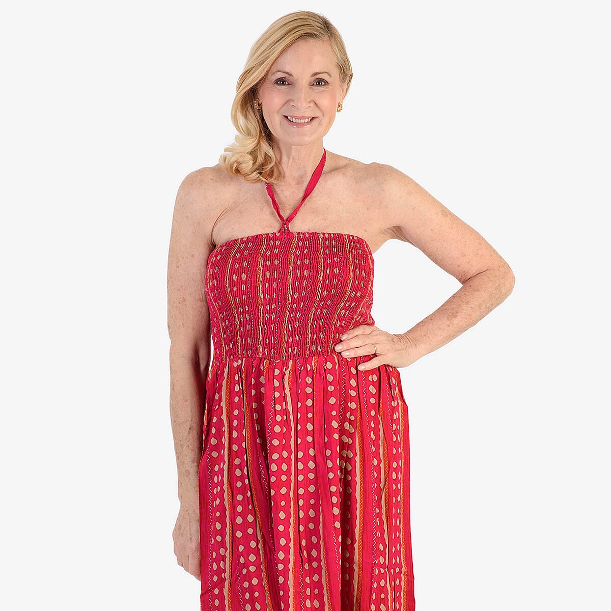 Nabella Signature Collection - Signature Collection Spot Print 3-in-1 Multi-Style Convertible Dress (Size 18) - Hot Pink