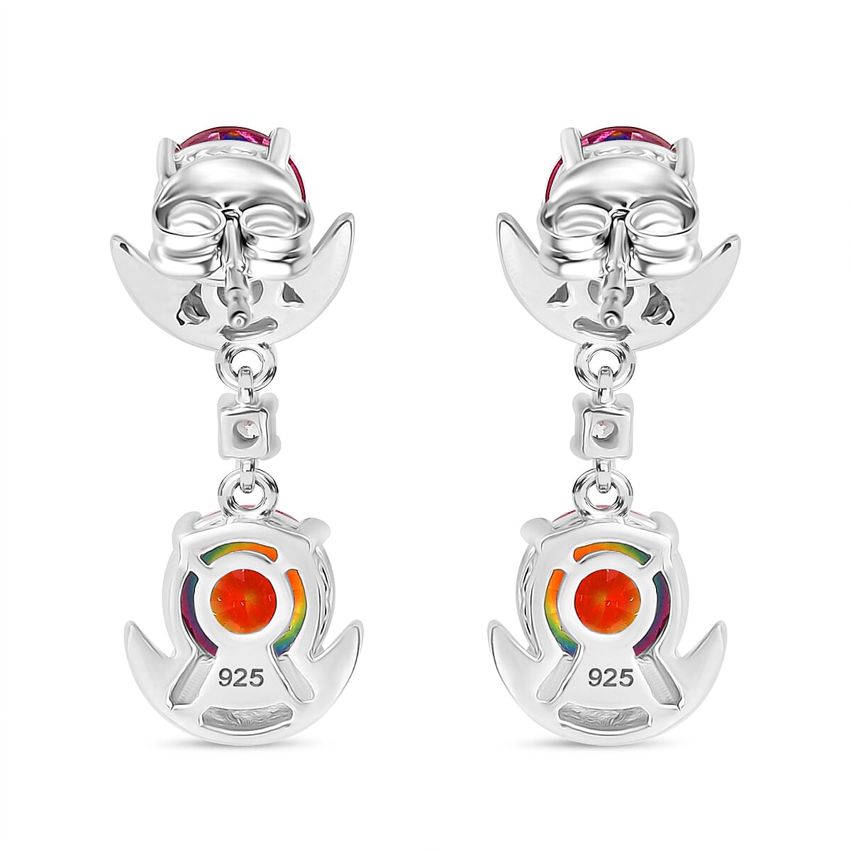 Nebula Quartz & White Zircon Half Moon Dangling Earrings with Push Back in Rhodium Overlay Sterling Silver 4.28 Ct. Nebula Quartz & White Zircon Half Moon Dangling Earrings with Push Back in Rhodium Overlay Sterling Silver 4.28 Ct.