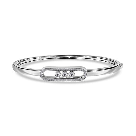 LUXURIANT Lab Grown Diamond Openable Bangle in Rhodium Overlay Sterling Silver