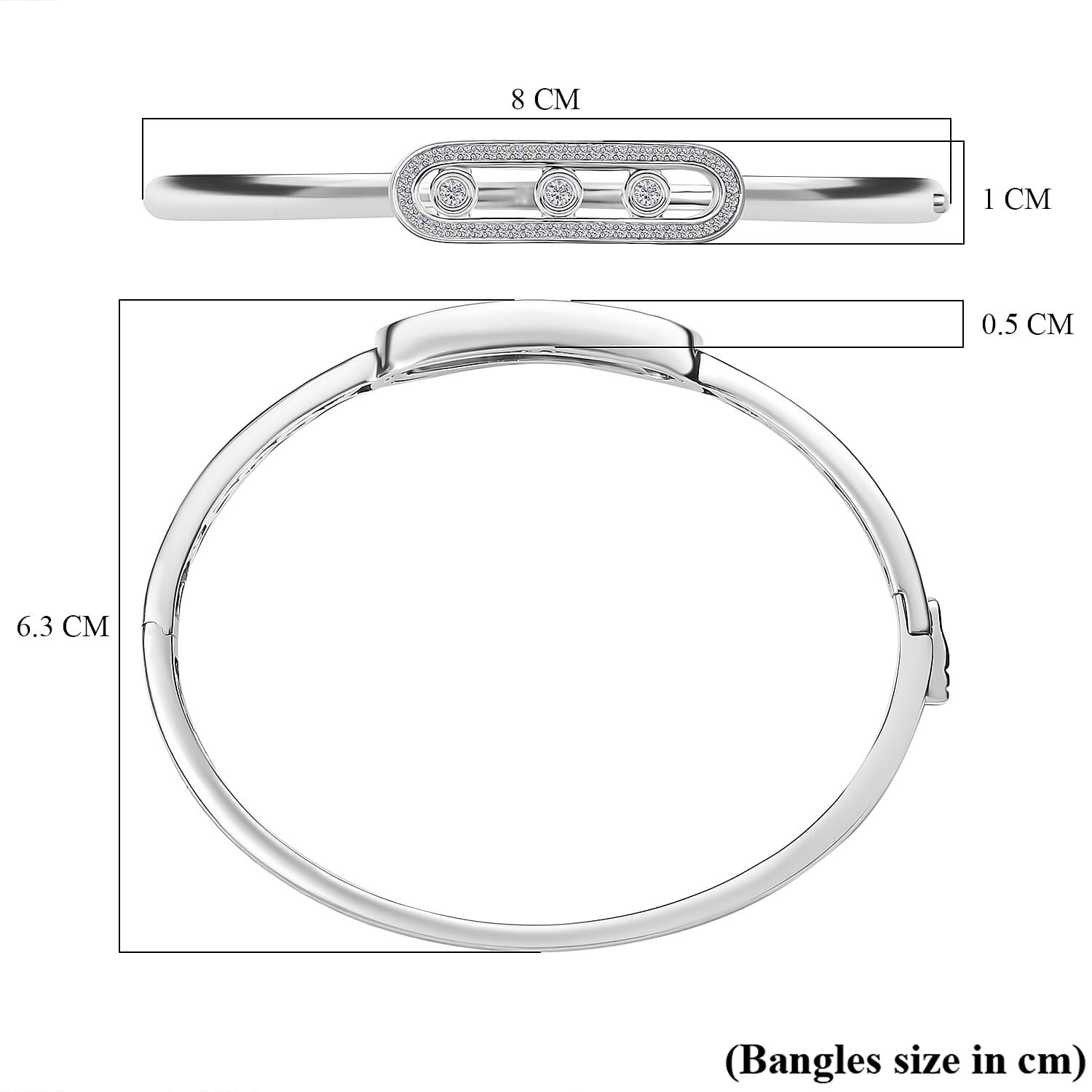 Designer Inspired - Luxuriant Diamond Lab Grown Diamond (SI-G-H) Bangle (Size 7.5) in Rhodium Overlay Sterling Silver, Silver Wt. 9.50 Gms. Designer Inspired - Luxuriant Diamond Lab Grown Diamond (SI-G-H) Bangle (Size 7.5) in Rhodium Overlay Sterling Silver, Silver Wt. 9.50 Gms.