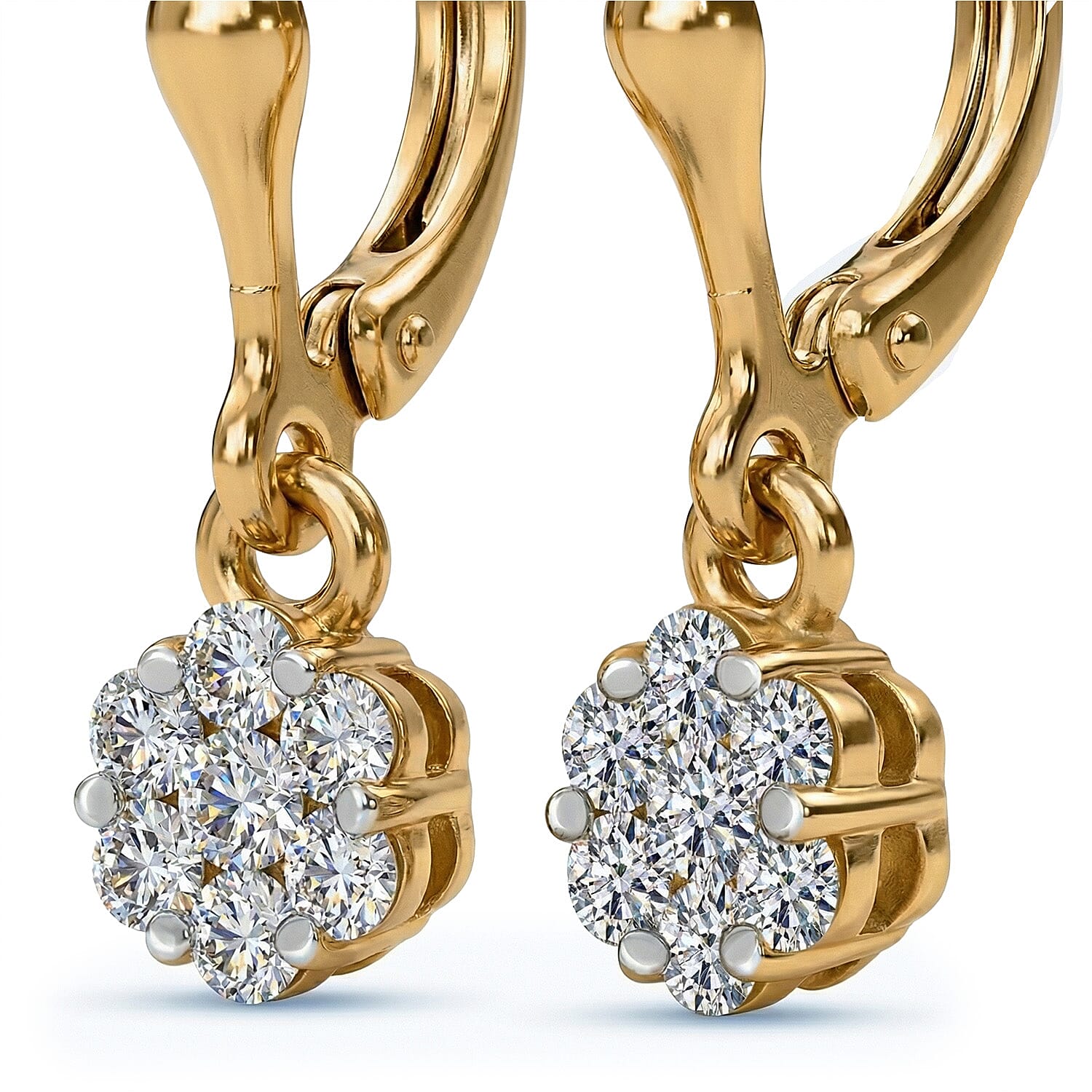 Luxuriant Diamond Lab Grown Diamond (SI-G-H) Pressure Set Lever Back Earrings in 18K Vermeil Yellow Gold Plated Sterling Silver 0.50 Ct.