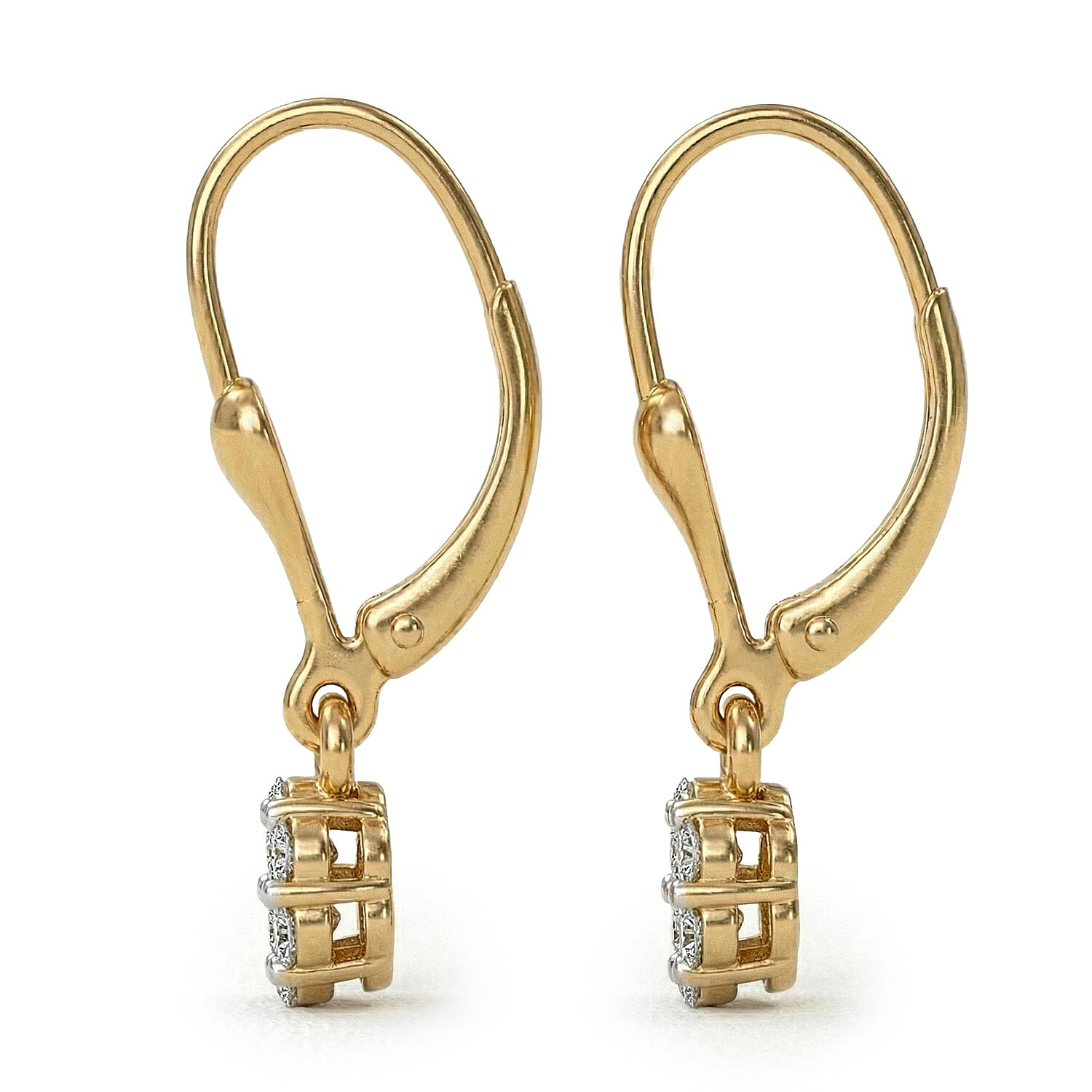 Luxuriant Diamond Lab Grown Diamond (SI-G-H) Pressure Set Lever Back Earrings in 18K Vermeil Yellow Gold Plated Sterling Silver 0.50 Ct.