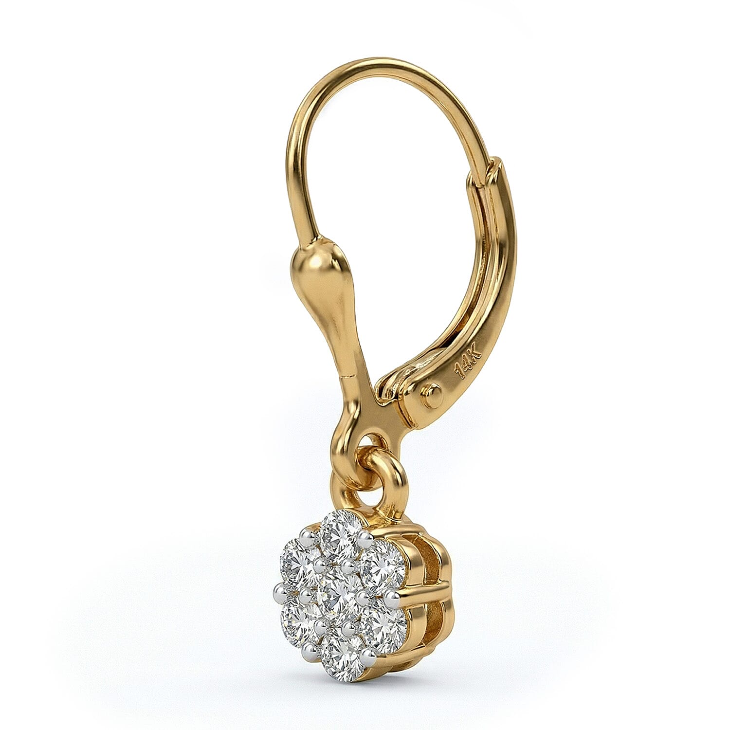 Luxuriant Diamond Lab Grown Diamond (SI-G-H) Pressure Set Lever Back Earrings in 18K Vermeil Yellow Gold Plated Sterling Silver 0.50 Ct.