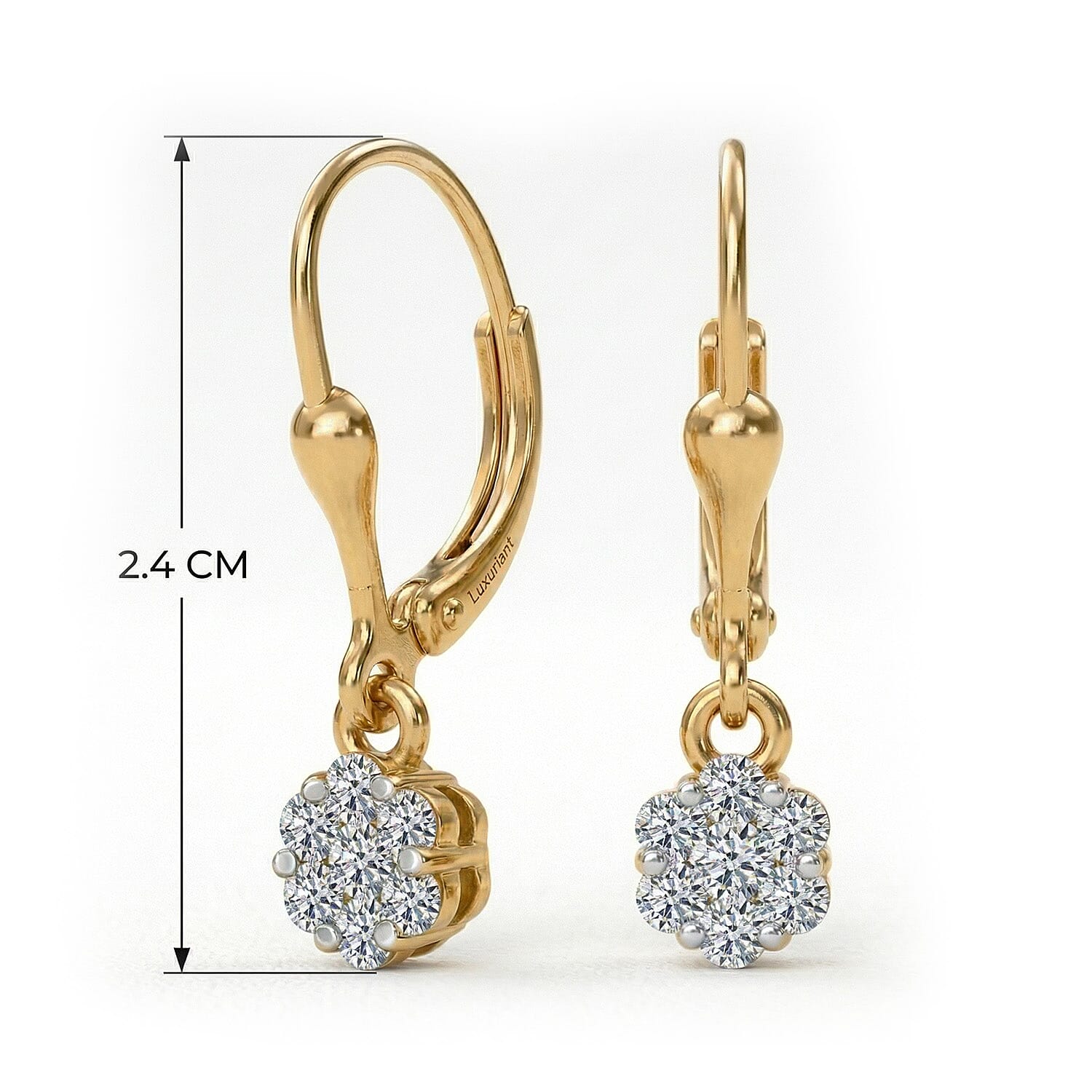 Luxuriant Diamond Lab Grown Diamond (SI-G-H) Pressure Set Lever Back Earrings in 18K Vermeil Yellow Gold Plated Sterling Silver 0.50 Ct.