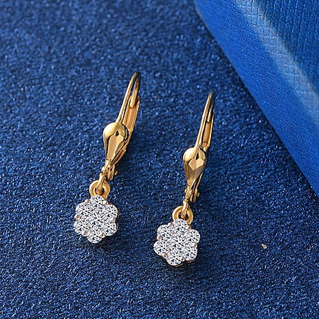 Luxuriant Diamond Lab Grown Diamond (SI-G-H) Pressure Set Lever Back Earrings in 18K Vermeil Yellow Gold Plated Sterling Silver 0.50 Ct.