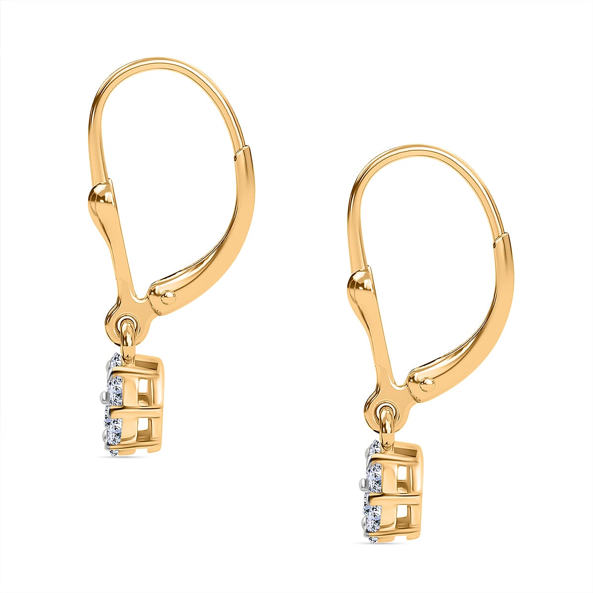 Luxuriant Diamond Lab Grown Diamond (SI-G-H) Pressure Set Lever Back Earrings in 18K Vermeil Yellow Gold Plated Sterling Silver 0.50 Ct.