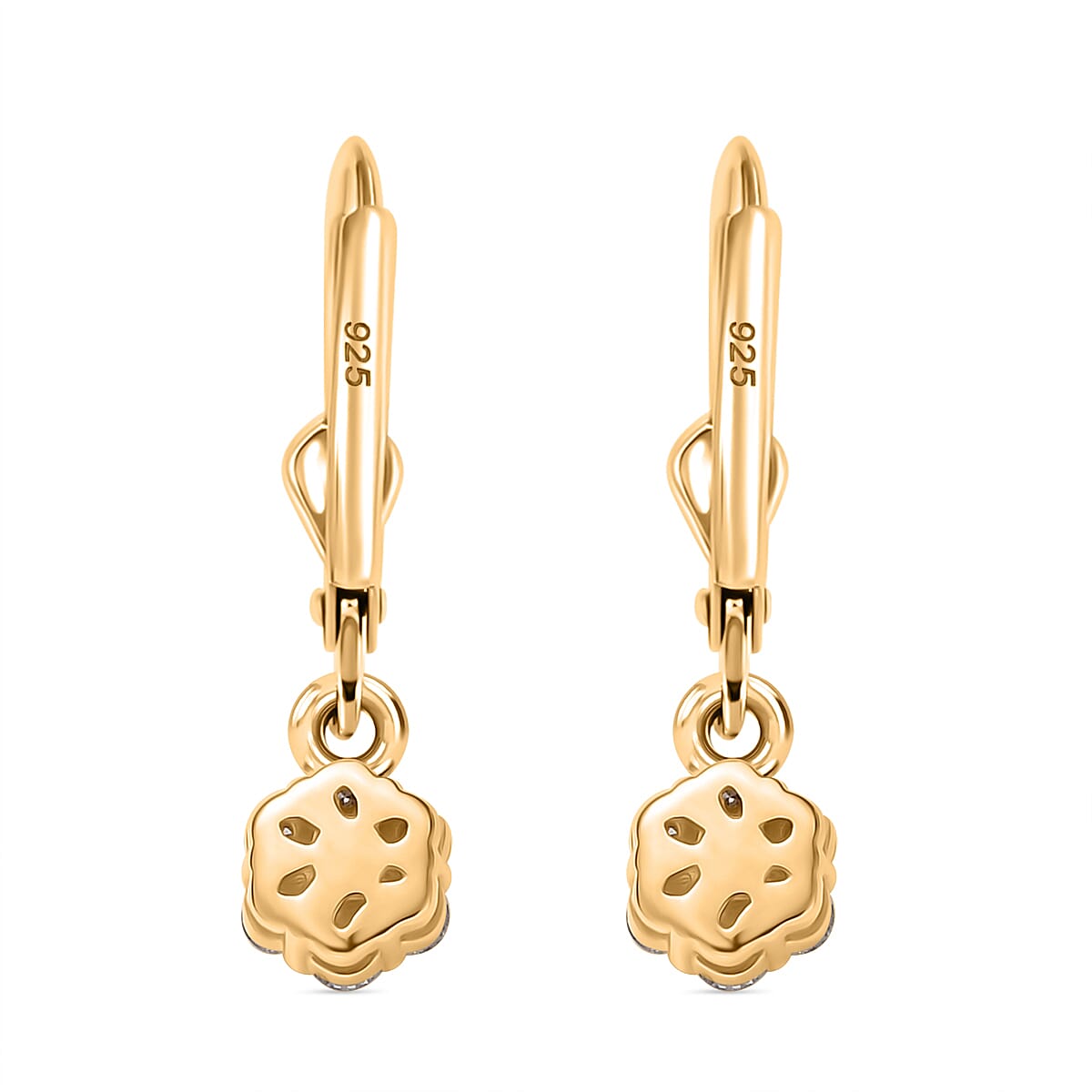 Luxuriant Diamond Lab Grown Diamond (SI-G-H) Pressure Set Lever Back Earrings in 18K Vermeil Yellow Gold Plated Sterling Silver 0.50 Ct.