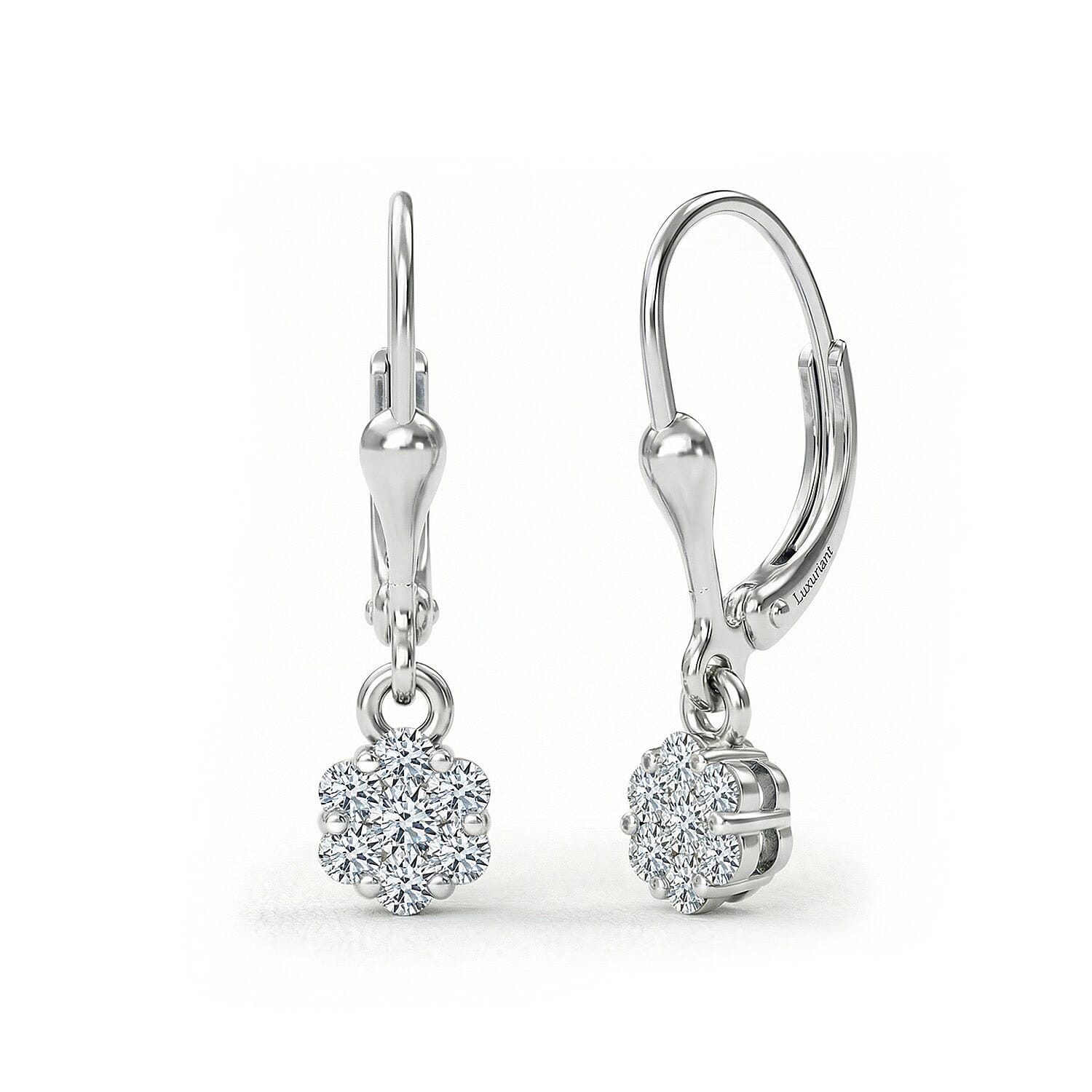 Luxuriant Diamond Lab Grown Diamond (SI-G-H) Pressure Set Lever Back Earrings in Rhodium Overlay Sterling Silver 0.50 Ct.