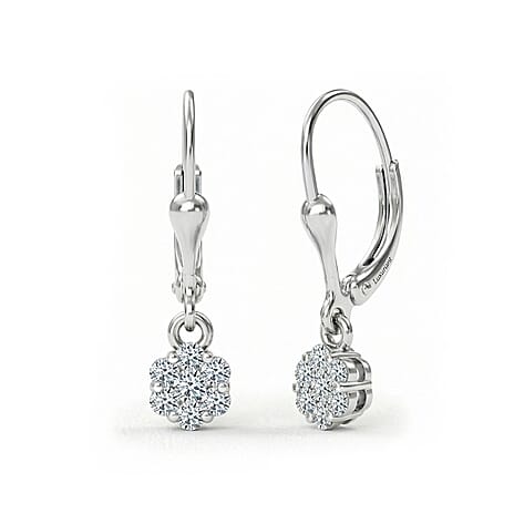 Luxuriant Diamond Lab Grown Diamond (SI-G-H) Pressure Set Lever Back Earrings in Rhodium Overlay Sterling Silver 0.50 Ct.