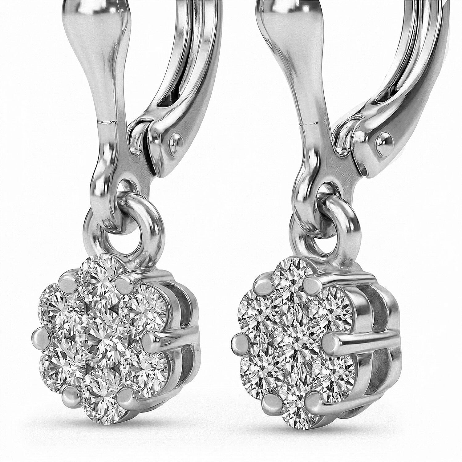 Luxuriant Diamond Lab Grown Diamond (SI-G-H) Pressure Set Lever Back Earrings in Rhodium Overlay Sterling Silver 0.50 Ct.