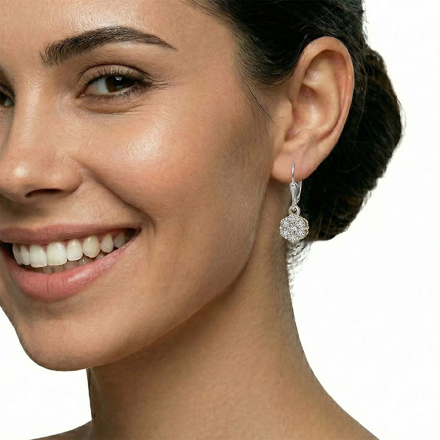 Luxuriant Diamond Lab Grown Diamond (SI-G-H) Pressure Set Lever Back Earrings in Rhodium Overlay Sterling Silver 0.50 Ct.