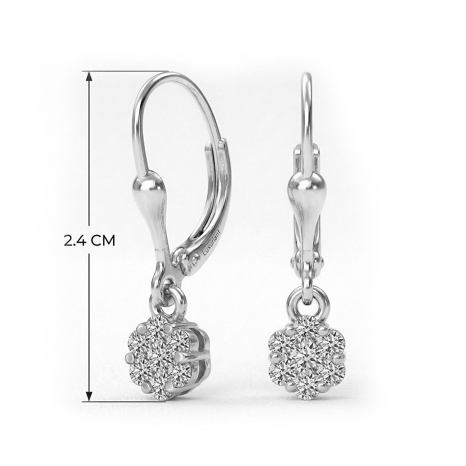 Luxuriant Diamond Lab Grown Diamond (SI-G-H) Pressure Set Lever Back Earrings in Rhodium Overlay Sterling Silver 0.50 Ct.