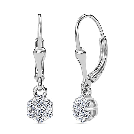 Luxuriant Diamond Lab Grown Diamond (SI-G-H) Pressure Set Lever Back Earrings in Rhodium Overlay Sterling Silver 0.50 Ct.
