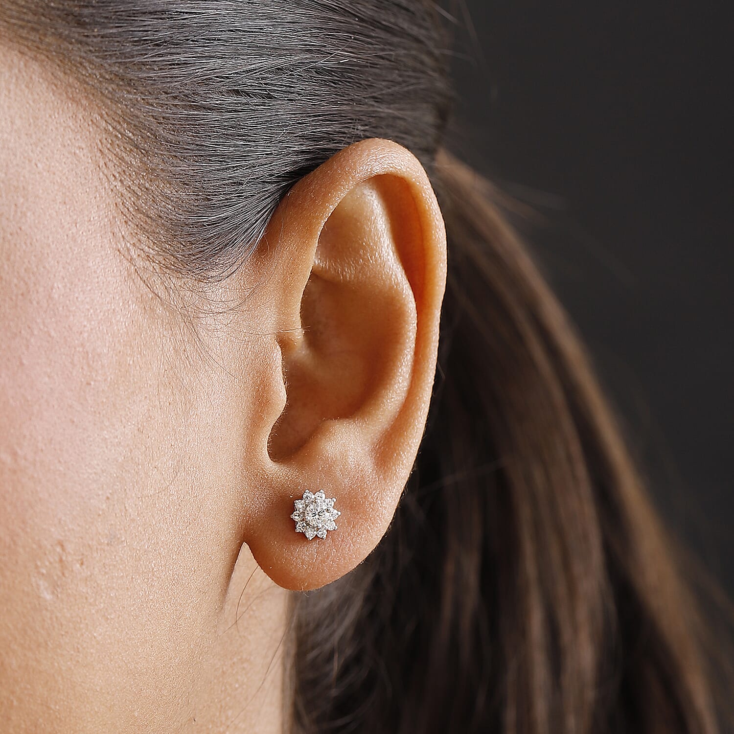 Luxuriant Lab Grown Diamond (SI-GH) Earring with Push Back in Rhodium Overlay Sterling Silver 0.52 Ct.