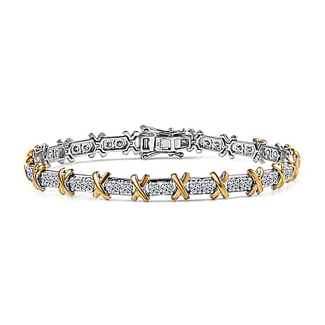 Luxuriant Diamond Lab Grown Diamond (SI-G-H) Designer Inspired XO Bracelet (Size - 7.5) in 18K Vermeil Yellow Gold Plated & Rhodium Overlay Sterling Silver 3.60 Ct.