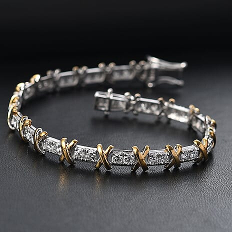 Luxuriant Diamond Lab Grown Diamond (SI-G-H) Designer Inspired XO Bracelet (Size - 7.5) in 18K Vermeil Yellow Gold Plated & Rhodium Overlay Sterling Silver 3.60 Ct.