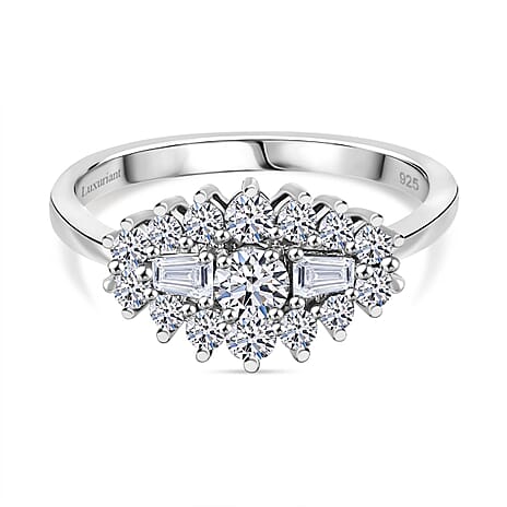 Luxuriant Diamond Lab Grown Diamond (SI-G-H) Boat Ring in Rhodium Overlay Sterling Silver 0.70ct