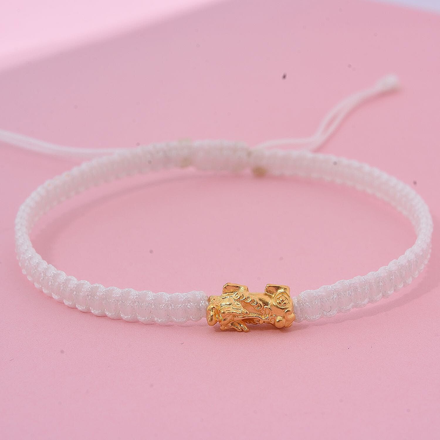 24K (99.99% Purity) Yellow Gold Pixiu Adjustable Bracelet Colour - White