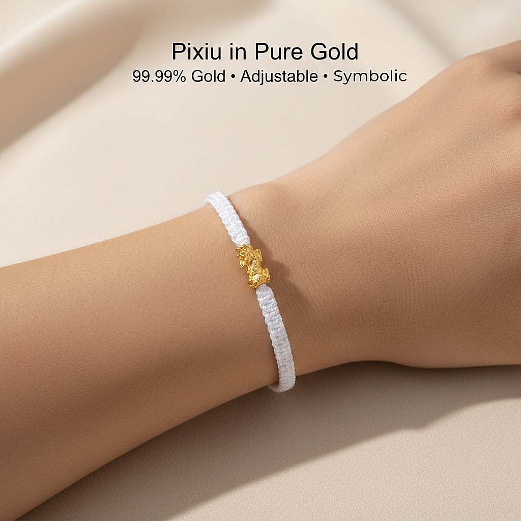 24K (99.99% Purity) Yellow Gold Pixiu Adjustable Bracelet Colour - White