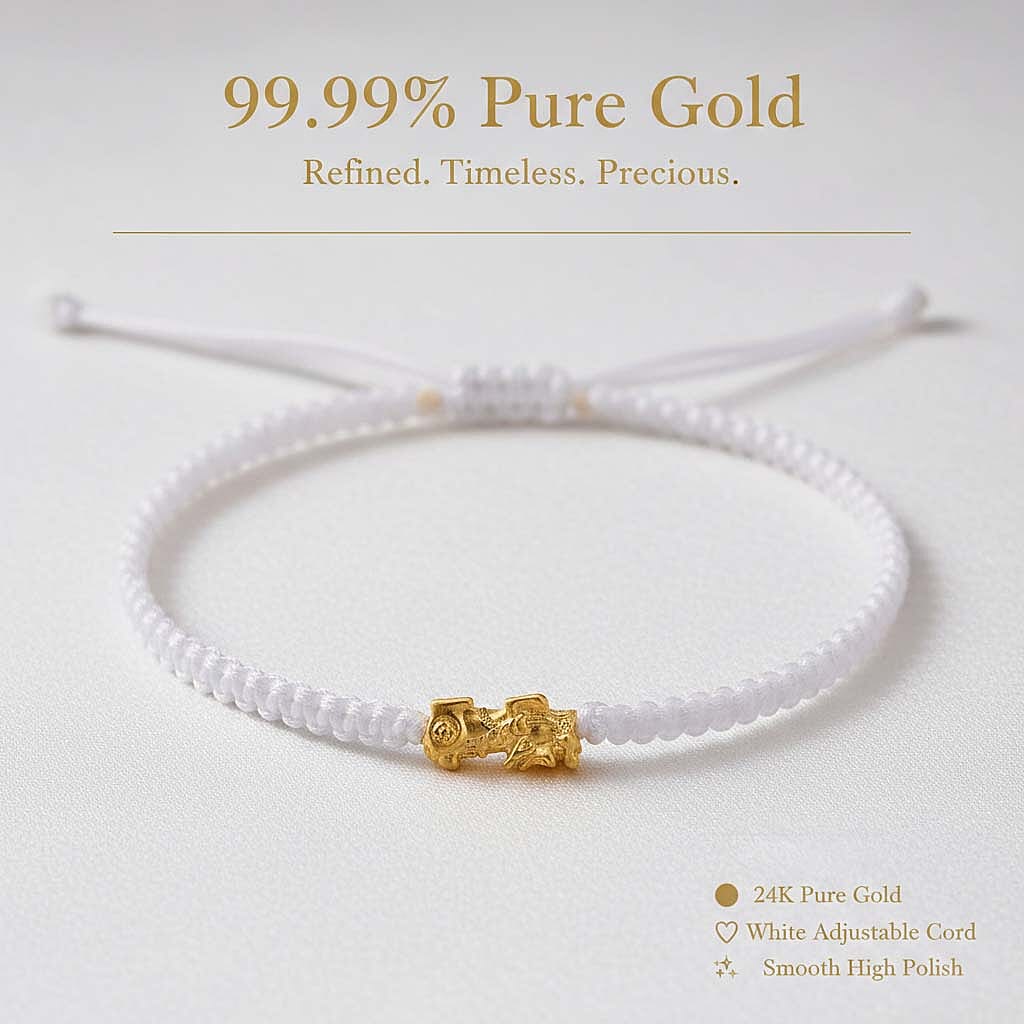 24K (99.99% Purity) Yellow Gold Pixiu Adjustable Bracelet Colour - White