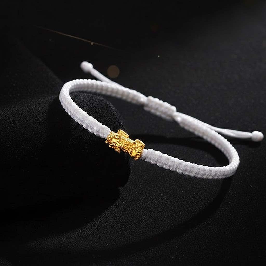 24K (99.99% Purity) Yellow Gold Pixiu Adjustable Bracelet Colour - White