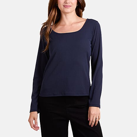 Misumi Scoop Neck Ribbed Long Sleeve Top (Size - One Size) - Navy