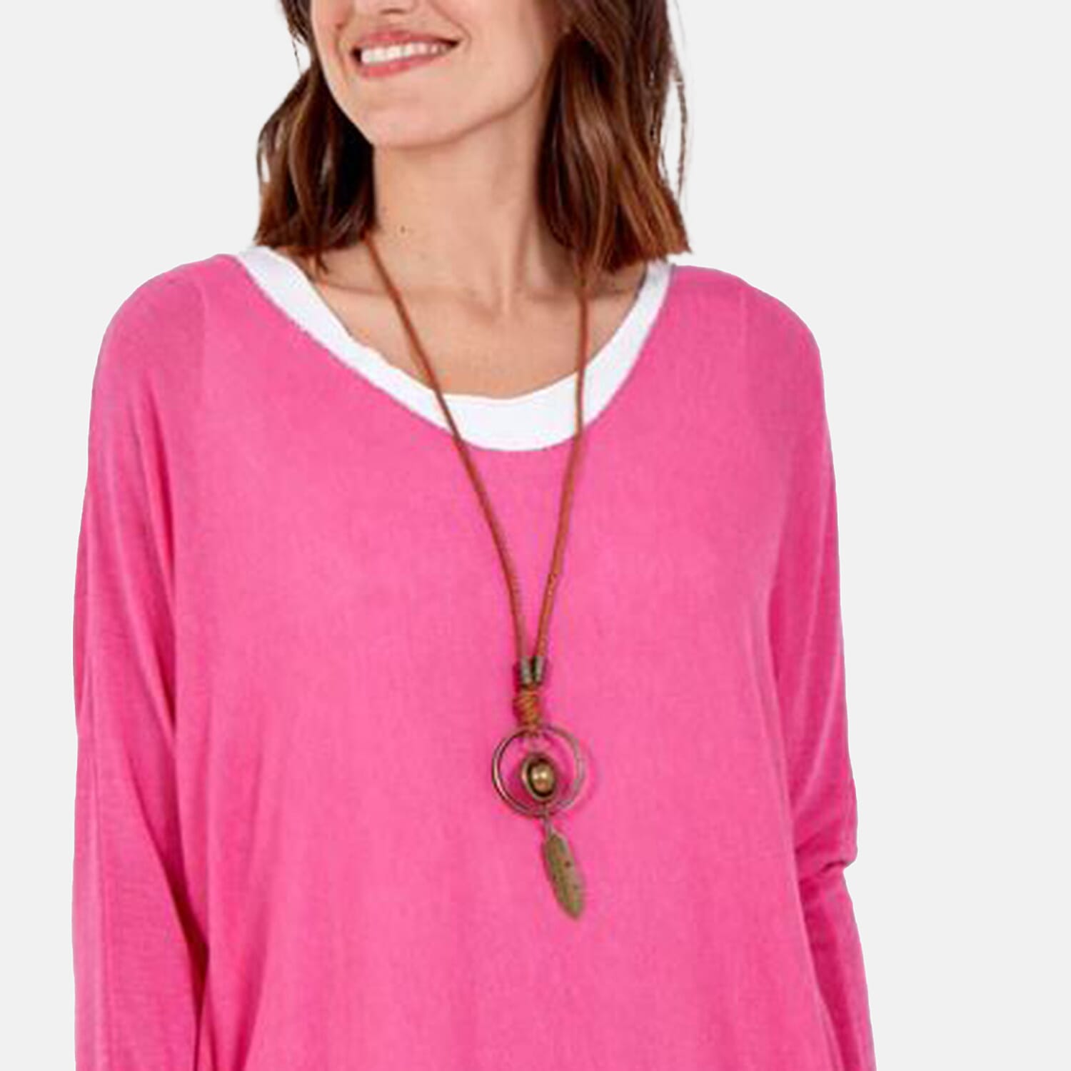 Misumi Cotton Double Layer Top with Necklace (One Size, Fit Upto 18) - Hot Pink