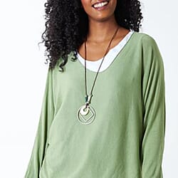 Misumi Cotton Double Layer Top with Necklace (One Size, Fit Upto 18) - Grey