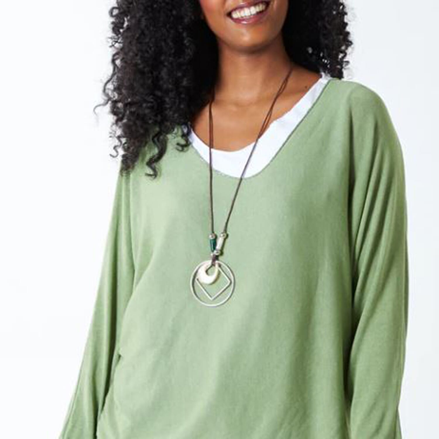 Misumi Cotton Double Layer Top with Necklace (One Size, Fit Upto 18) - Olive