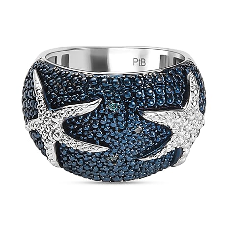 Blue Diamond Ring in Silver Tone
