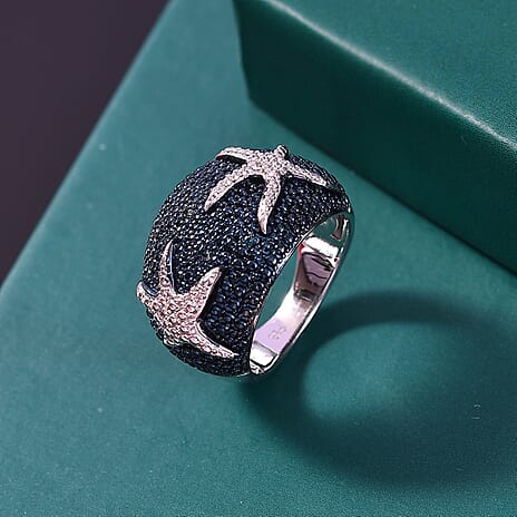 Blue Diamond Ring in Silver Tone