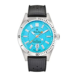 Mathey Tissot - Mergulhador GMT MRGSK Quartz Movt. 20ATM WR Teal Dial Mens Watch with Black Genuine Leather Strap