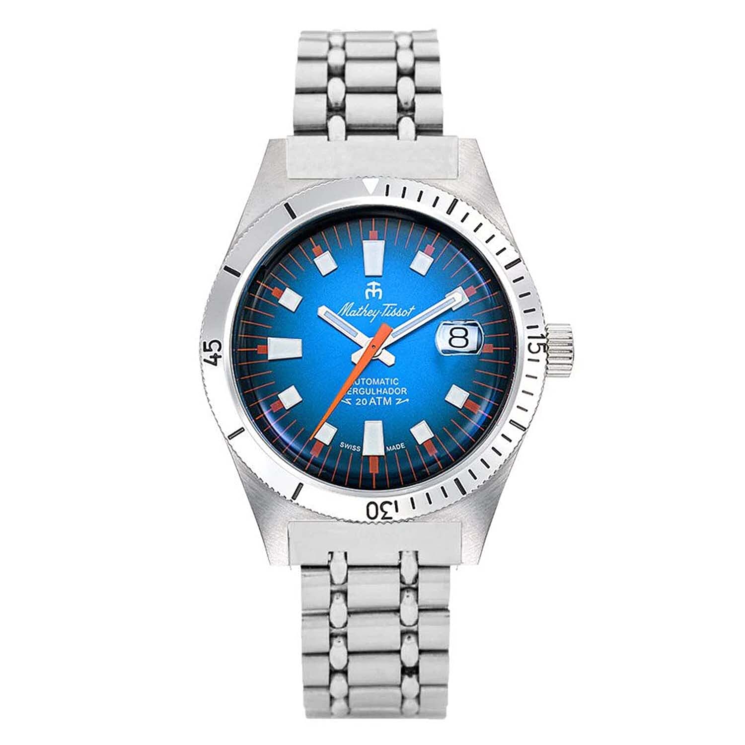 Mathey Tissot - Mergulhador MRG1 Automatic Movt. 20ATM WR Blue Dial Mens Watch with Silver Colour Stainless Steel Strap