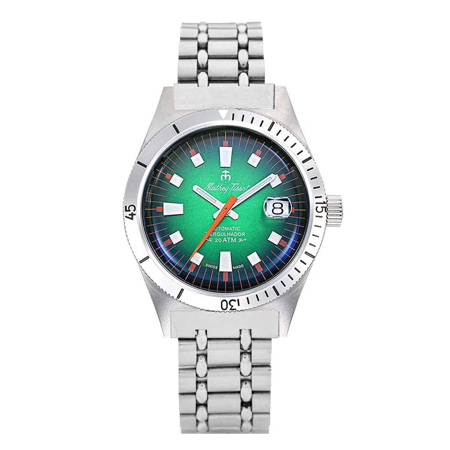 Mathey Tissot - Mergulhador MRG2 Automatic Movt. 20ATM WR Green Dial Mens Watch with Silver Colour Stainless Steel Strap
