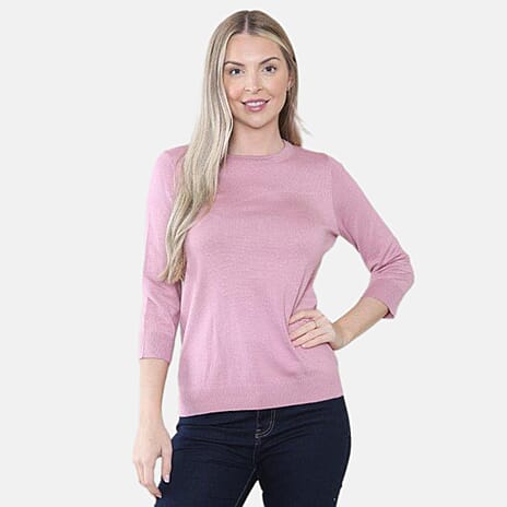 Crew Neck Knit Jumper (Size - 16 to 18) - Dark Pink