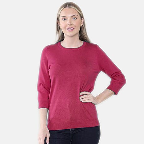 Crew Neck Knit Jumper (Size - 8 to 10) - Berry